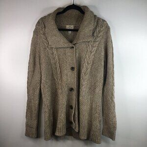 St John’s Bay Cable Knit Brown Cardigan XL 5 Buttons no Pockets